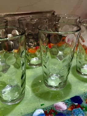 Clear Textured  Anchor Hocking Dot Glass Tumblers - Set of 6, Vintage -